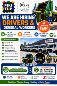 Pikitup Johannesburg Is Hiring Drivers and General Workers
