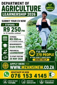 Department of Agriculture Learnership 2026 – Apply  Now